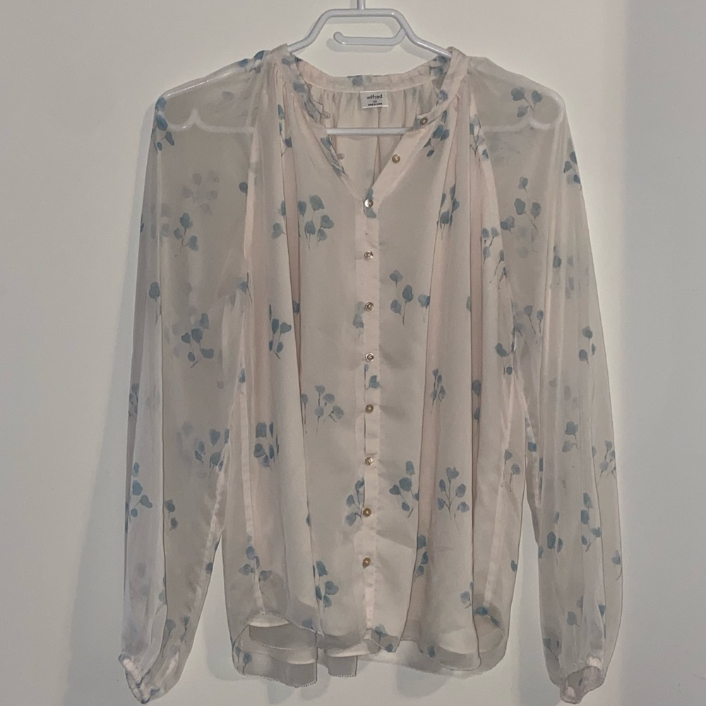 Aritzia Wilfred Blouse Floral Button Up Chiffon Oversized Size XS